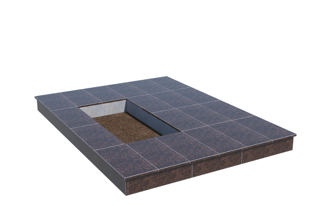 Площадки на могилу в Брянске | Площадка с вертикальной (15 см) облицовкой Дымовским гранитом (под цветник)