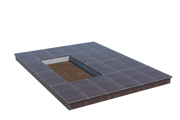 Площадки на могилу в Брянске | Площадка с вертикальной (10 см) облицовкой Дымовским гранитом (под цветник)