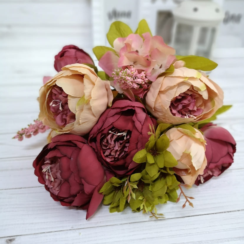 Искусственные цветы в Брянске | Цветы искусственные «Пионы», персиково-малиновые, букет