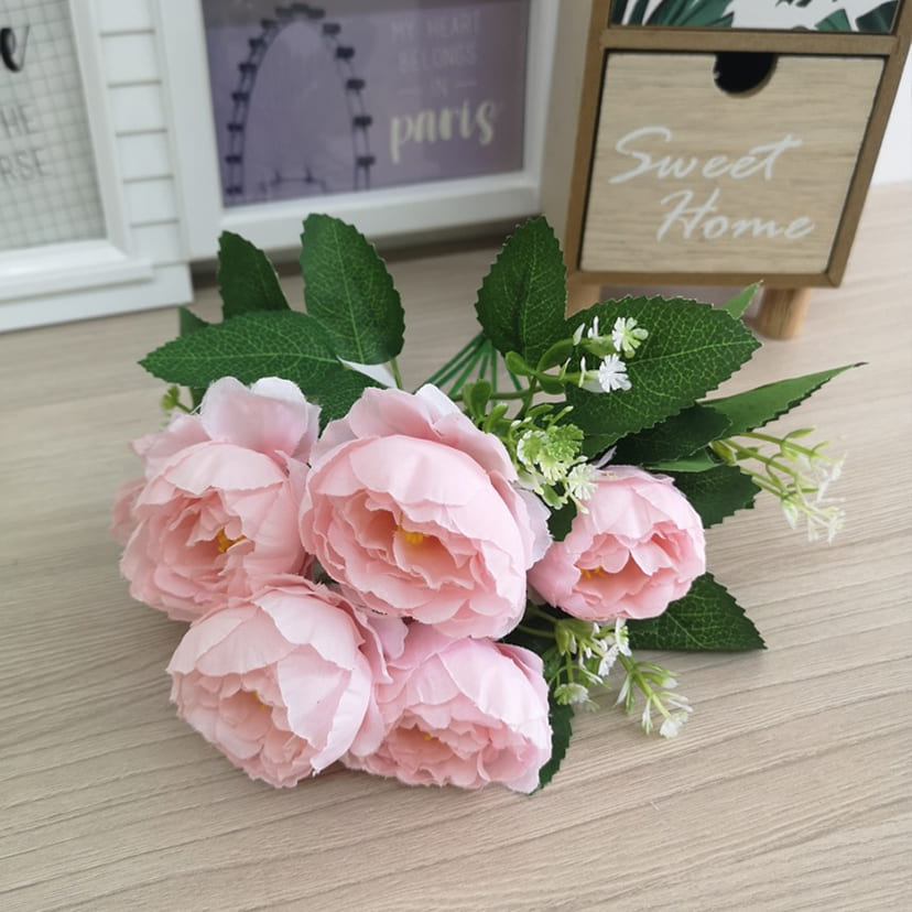 Искусственные цветы в Брянске | Цветы искусственные «Минипиончики с гипсофилой», нежно-розовые, букет