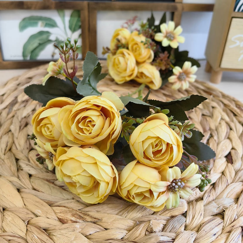 Искусственные цветы в Брянске | Цветы искусственные «Камелии с мелкоцветом», желтые, букет