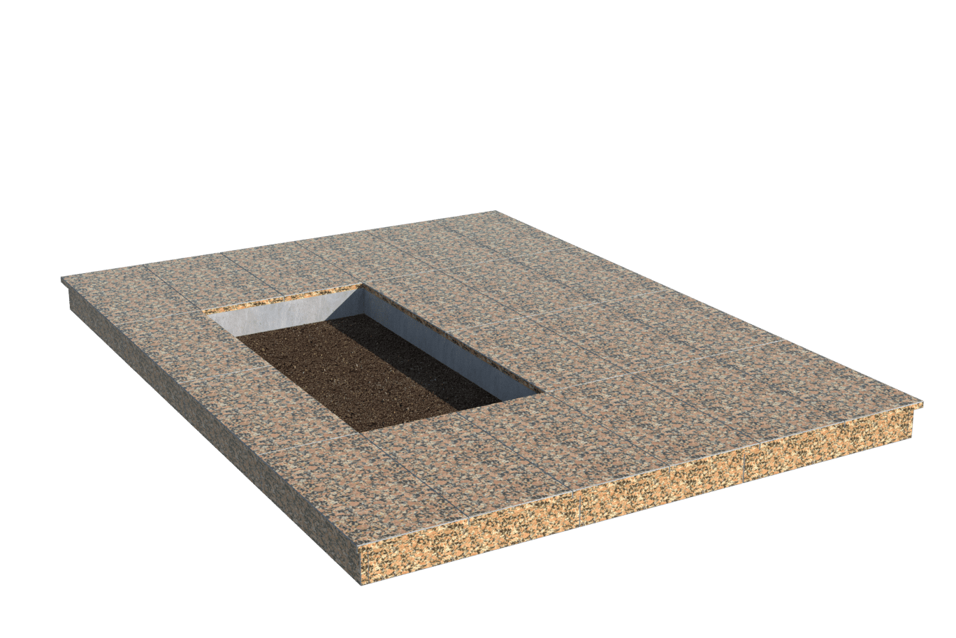 Площадки на могилу в Брянске | Площадка с вертикальной (10 см) облицовкой Южно-Султаевским гранитом (под цветник)