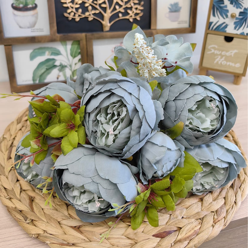 Искусственные цветы в Брянске | Цветы искусственные «Пионы», серо-голубые, букет